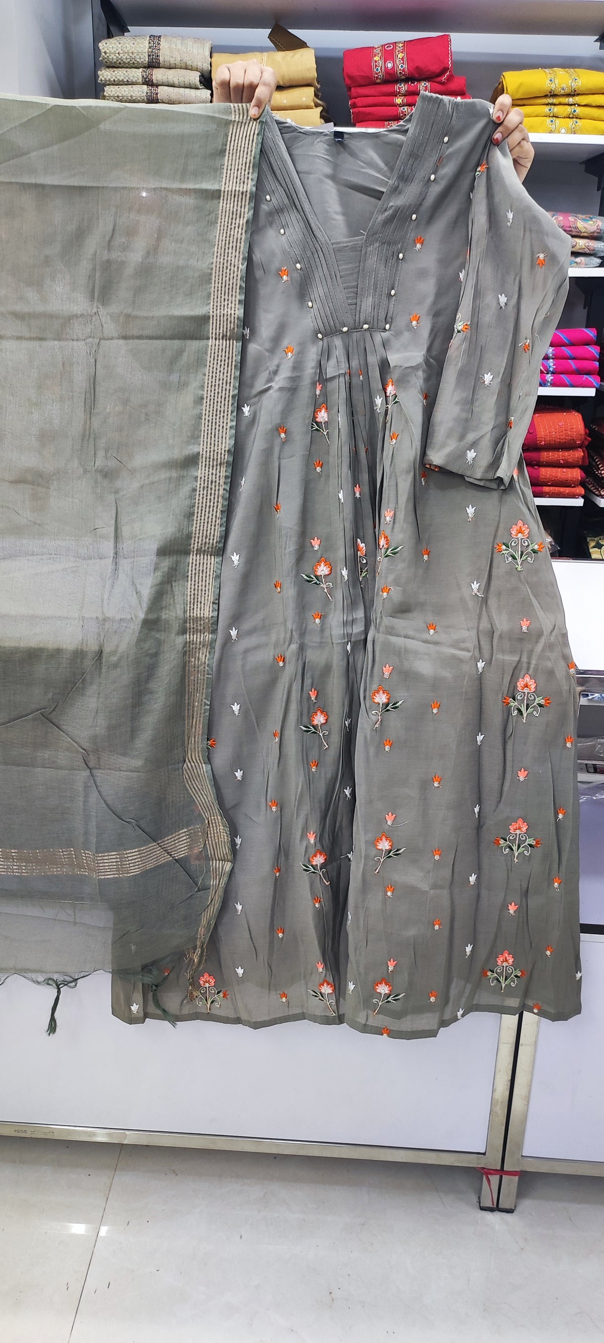 Aline Set - Mal Chanderi - Dark Olive Green