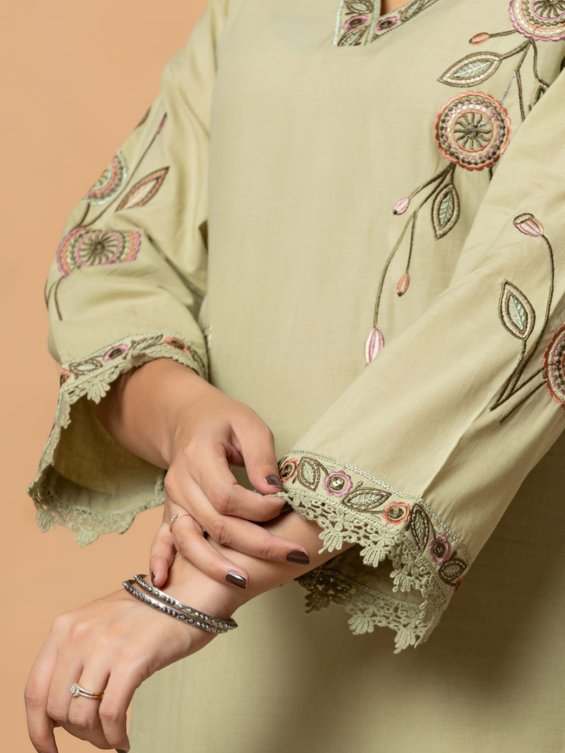 Premium Cotton Embroidered Kurti Set