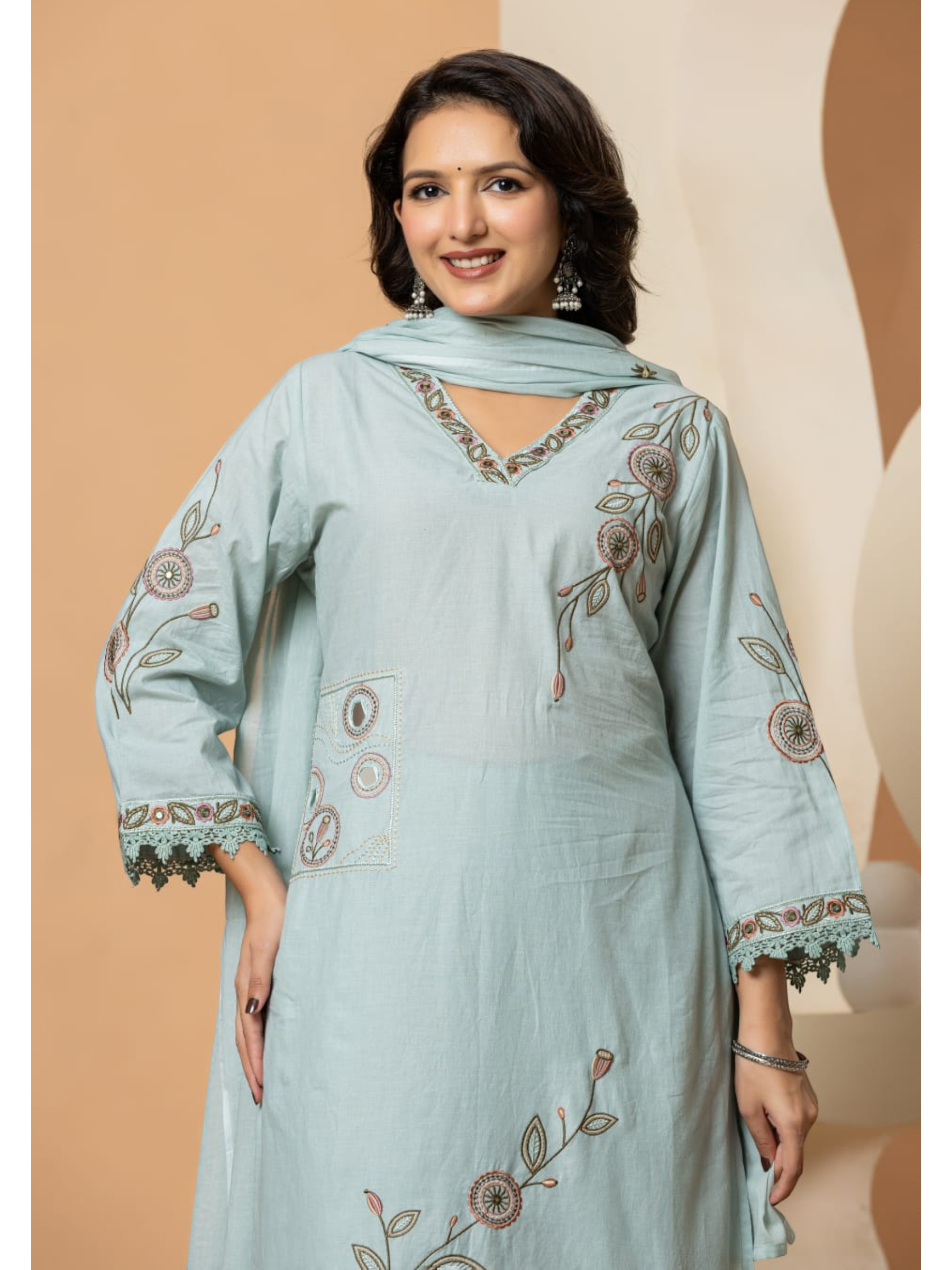 Premium Cotton Embroidered Kurti Set