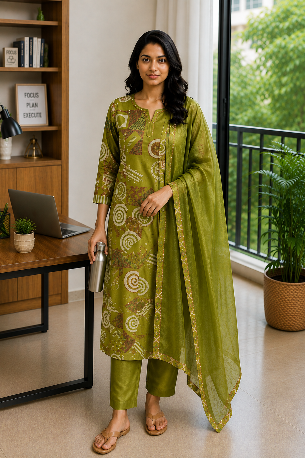Casual Wear Kurti Set paired with Chiffon Dupatta
