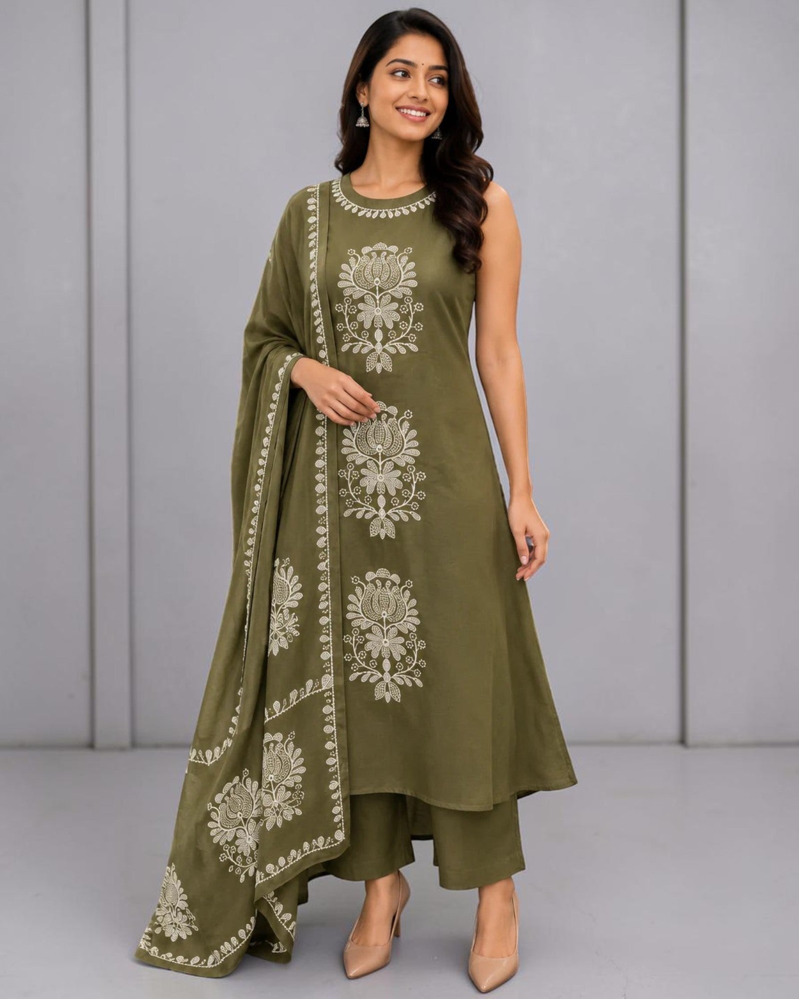 Premium Cotton Embroidered Kurti Palazzo Set