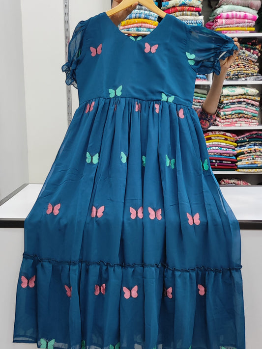 Georgette Butterfly Frock (Blue) 8010