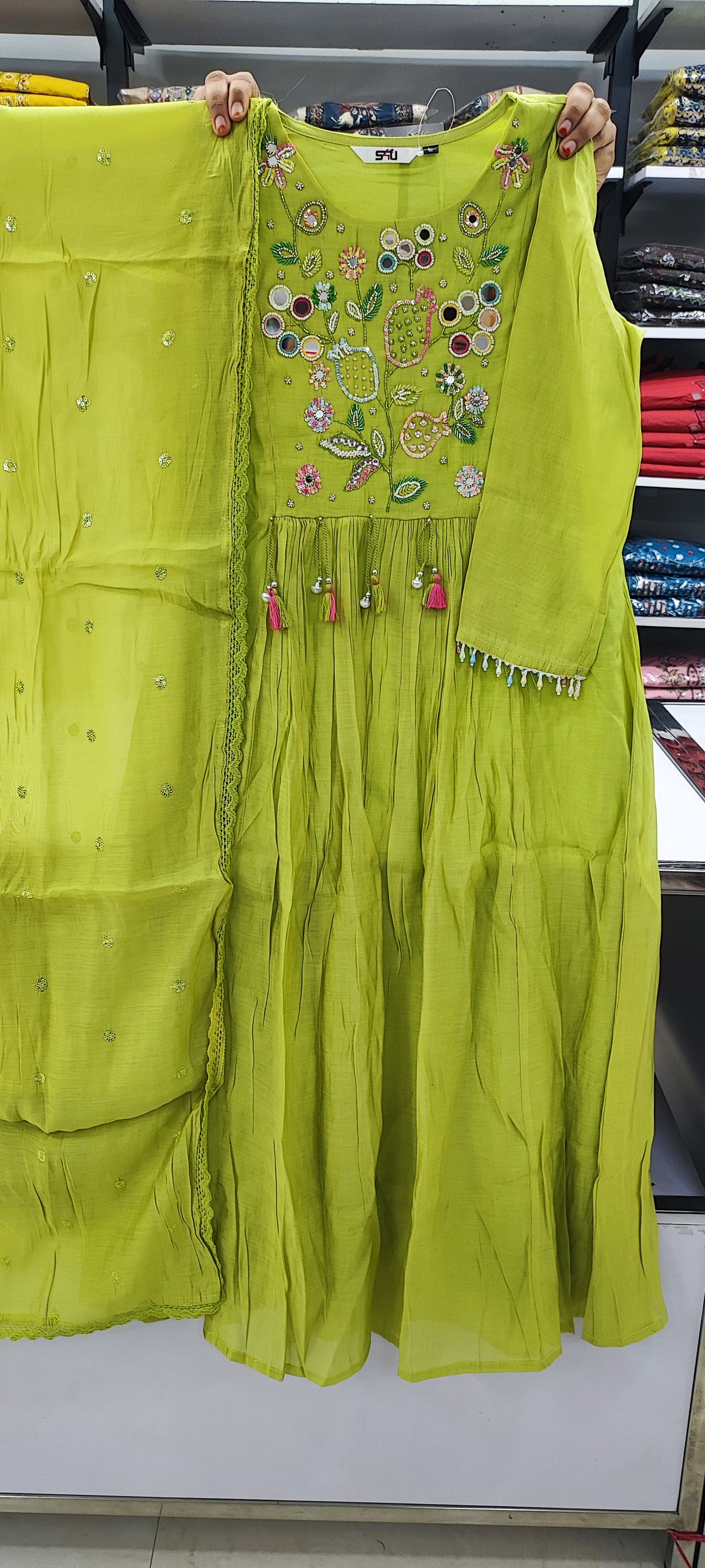 Parrot Green - handwork - Chanderi