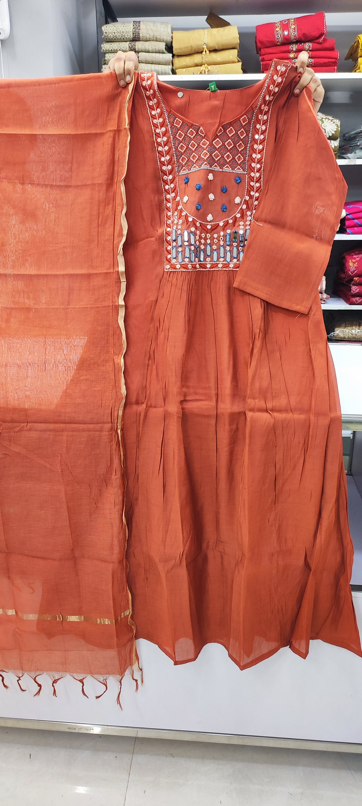 Aline Set - Mal Chanderi - Rust Color