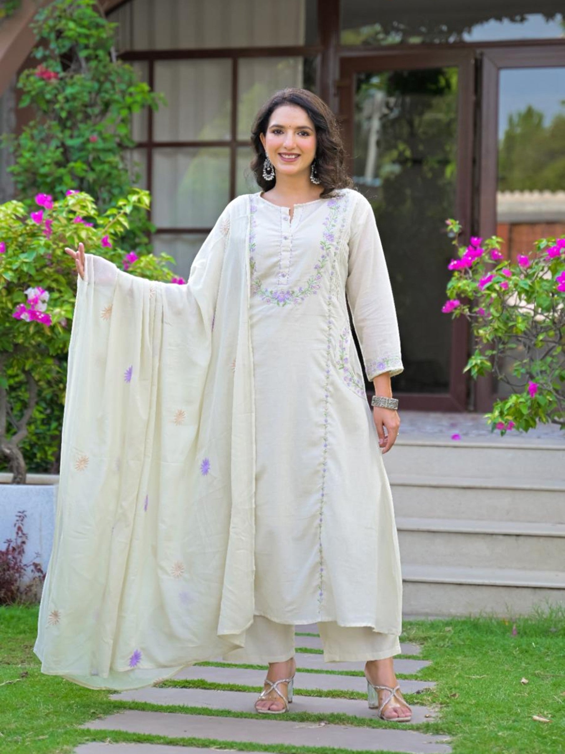 Premium Mull Cotton Embroidered A-Line Set