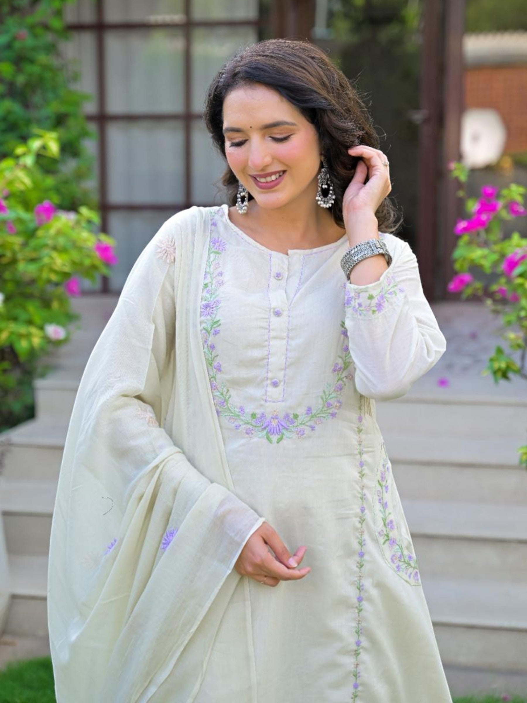 Premium Mull Cotton Embroidered A-Line Set