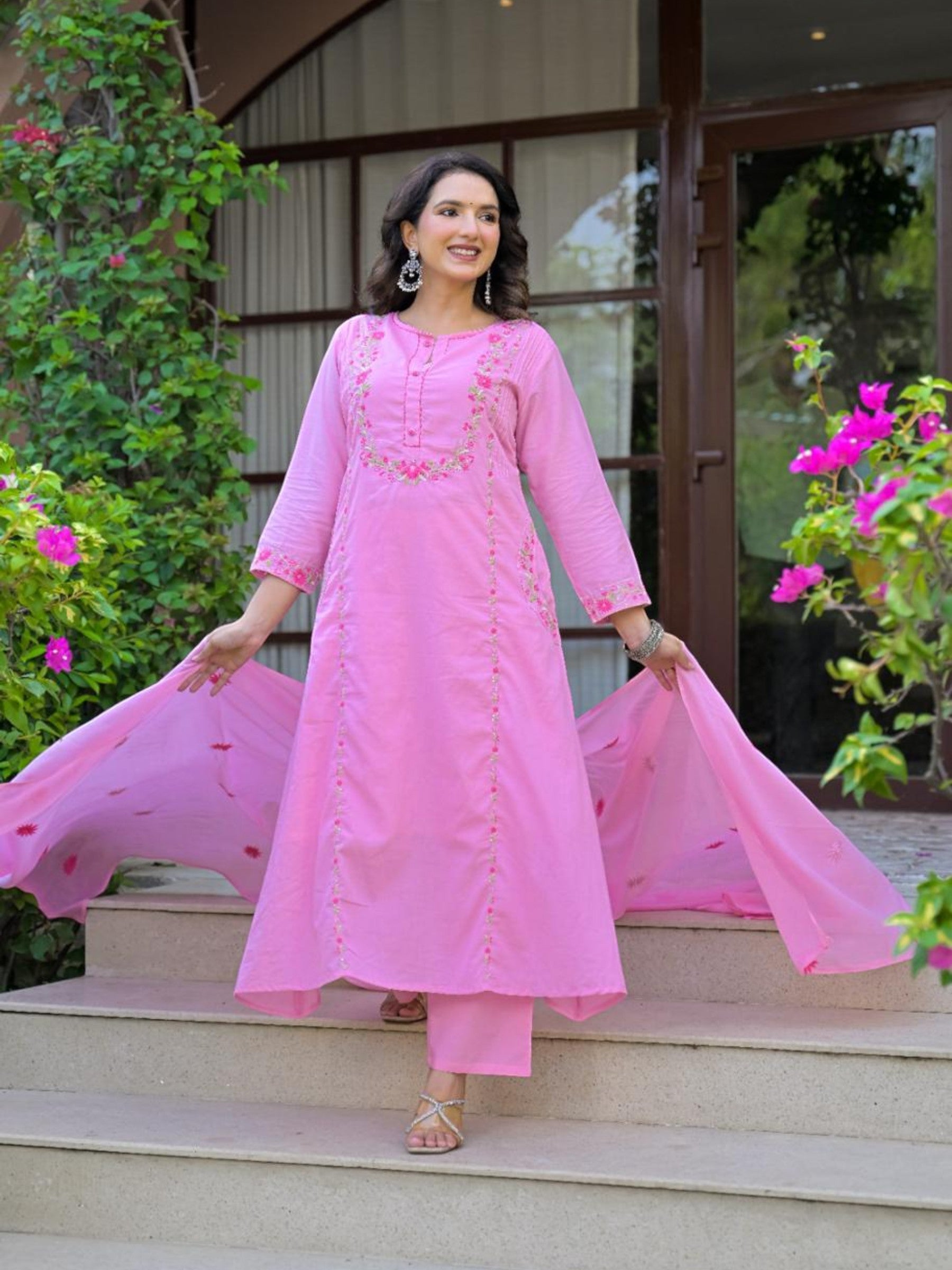 Premium Mull Cotton Embroidered A-Line Set
