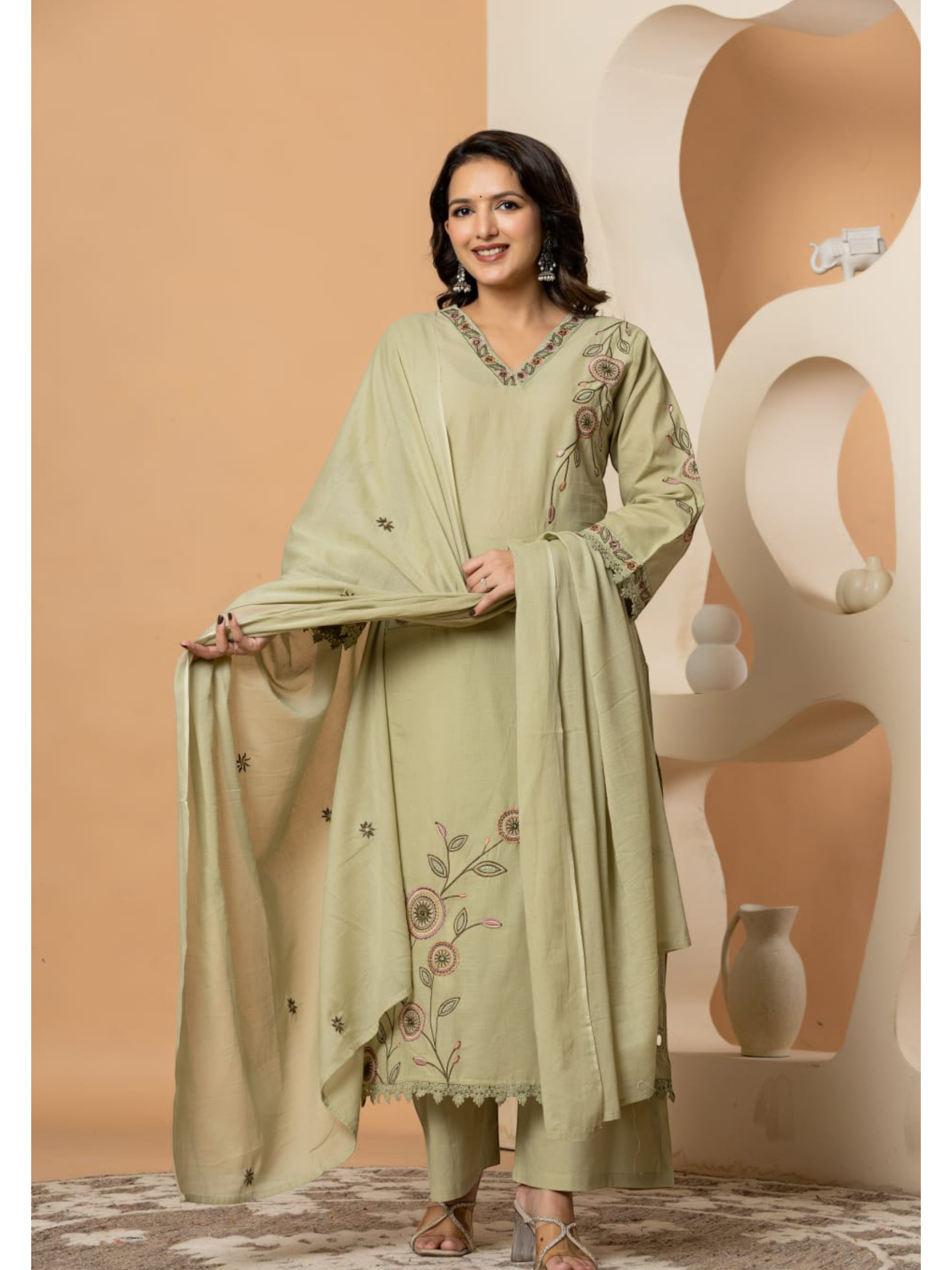 Premium Cotton Embroidered Kurti Set