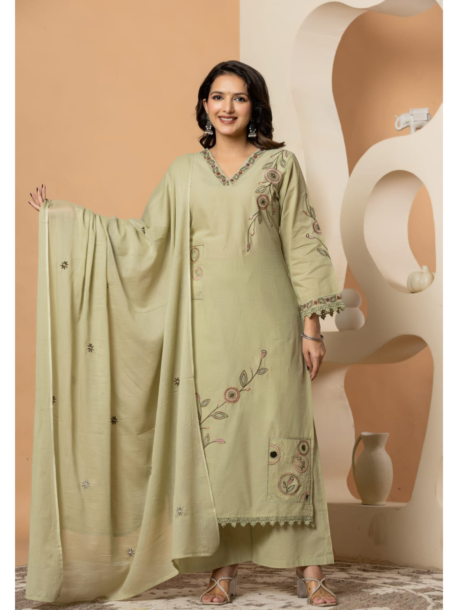 Premium Cotton Embroidered Kurti Set