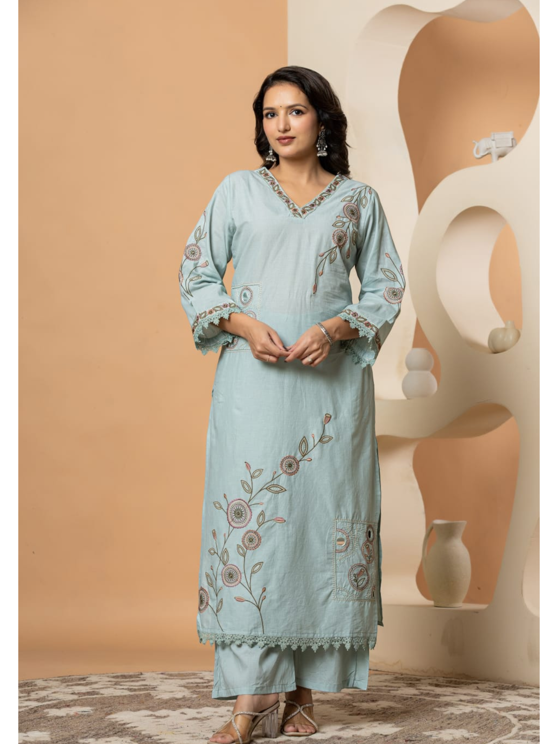 Premium Cotton Embroidered Kurti Set