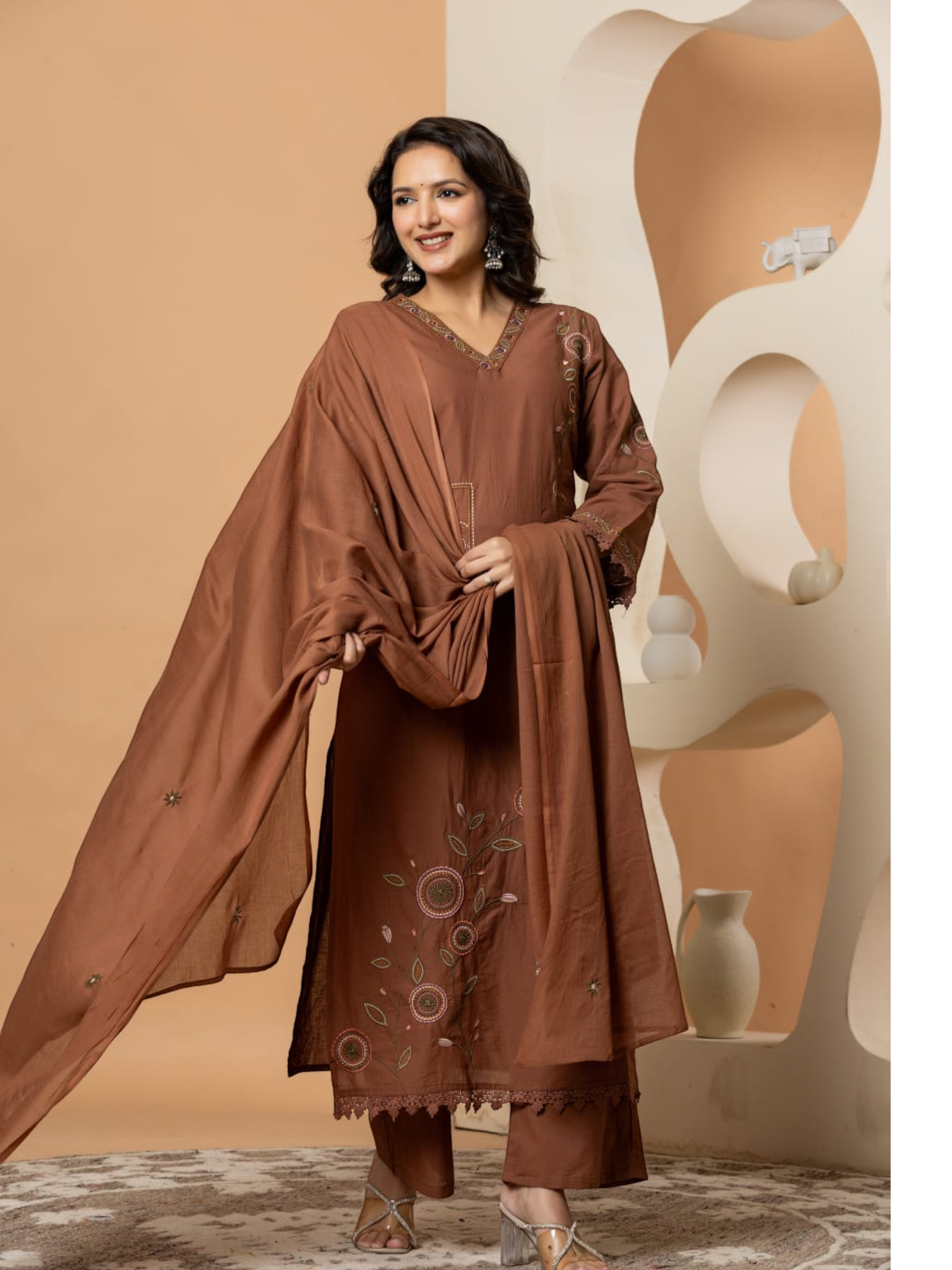 Premium Cotton Embroidered Kurti Set