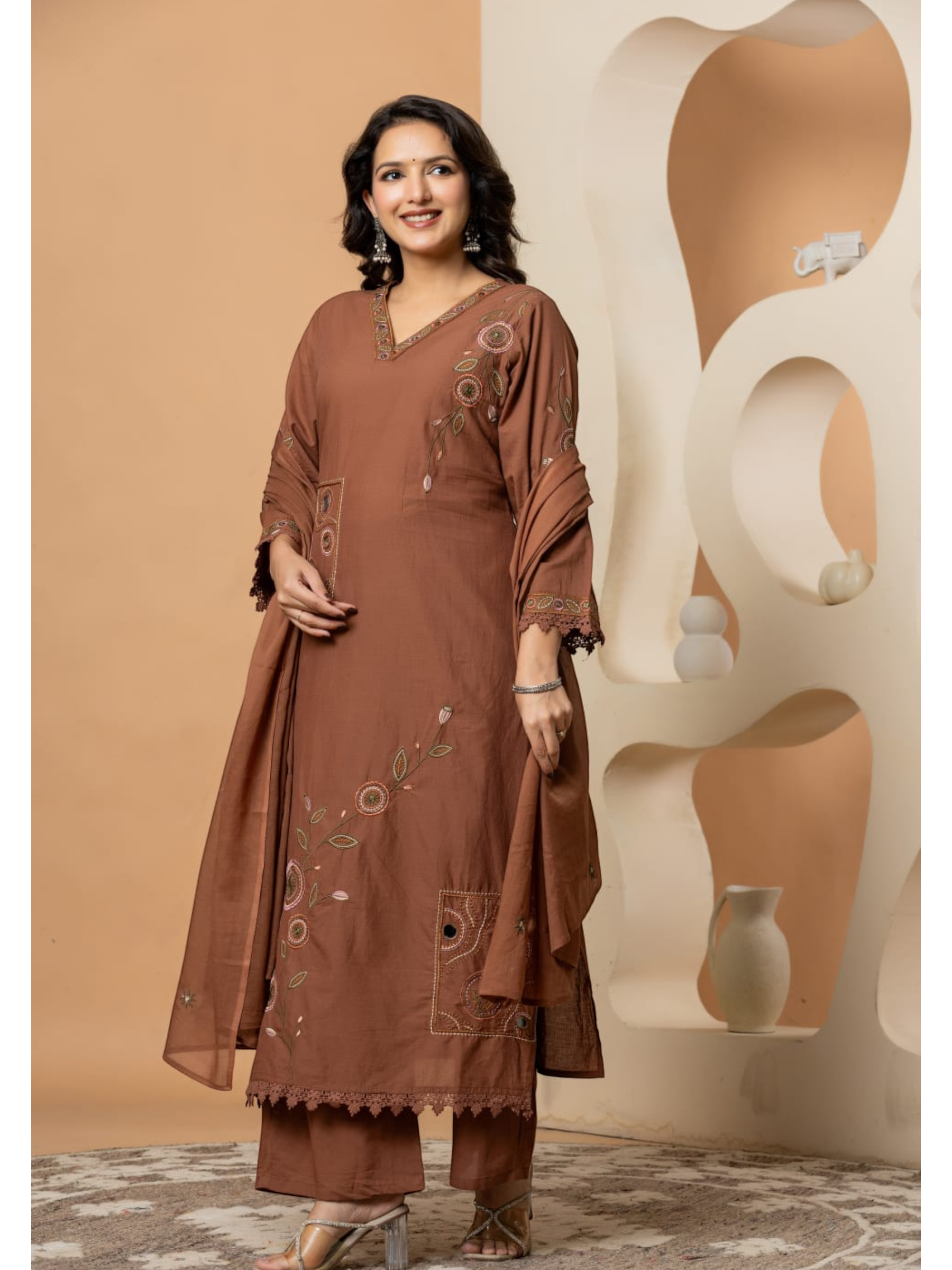 Premium Cotton Embroidered Kurti Set
