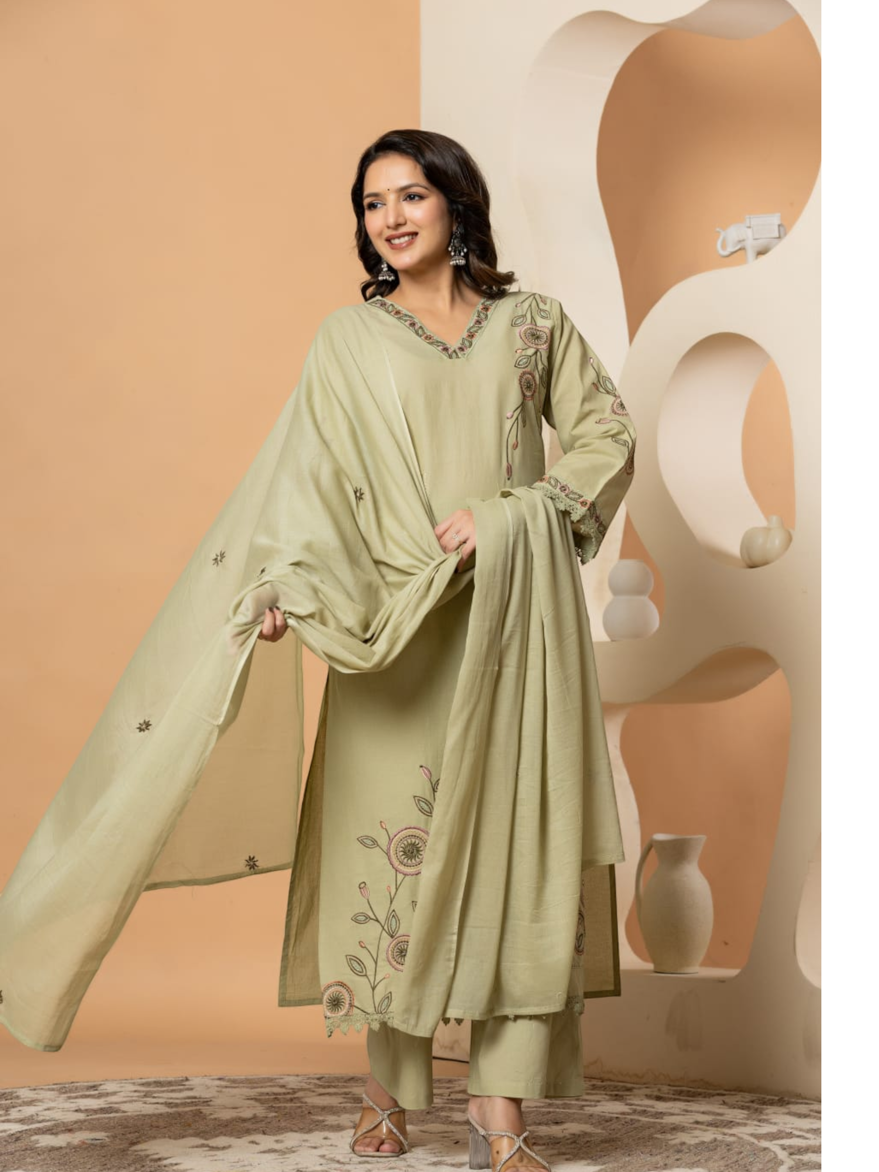 Premium Cotton Embroidered Kurti Set