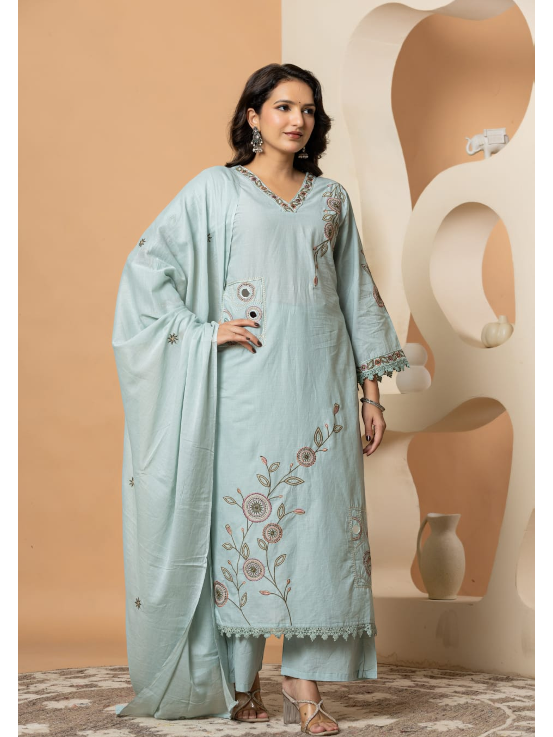Premium Cotton Embroidered Kurti Set