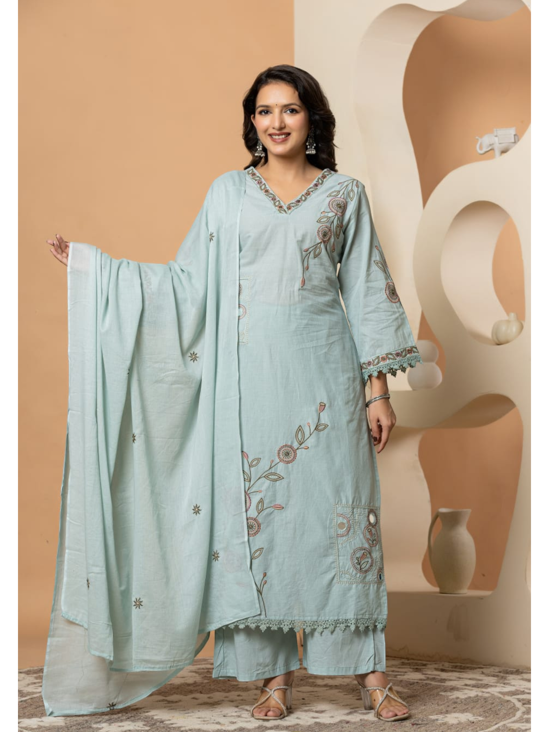 Premium Cotton Embroidered Kurti Set