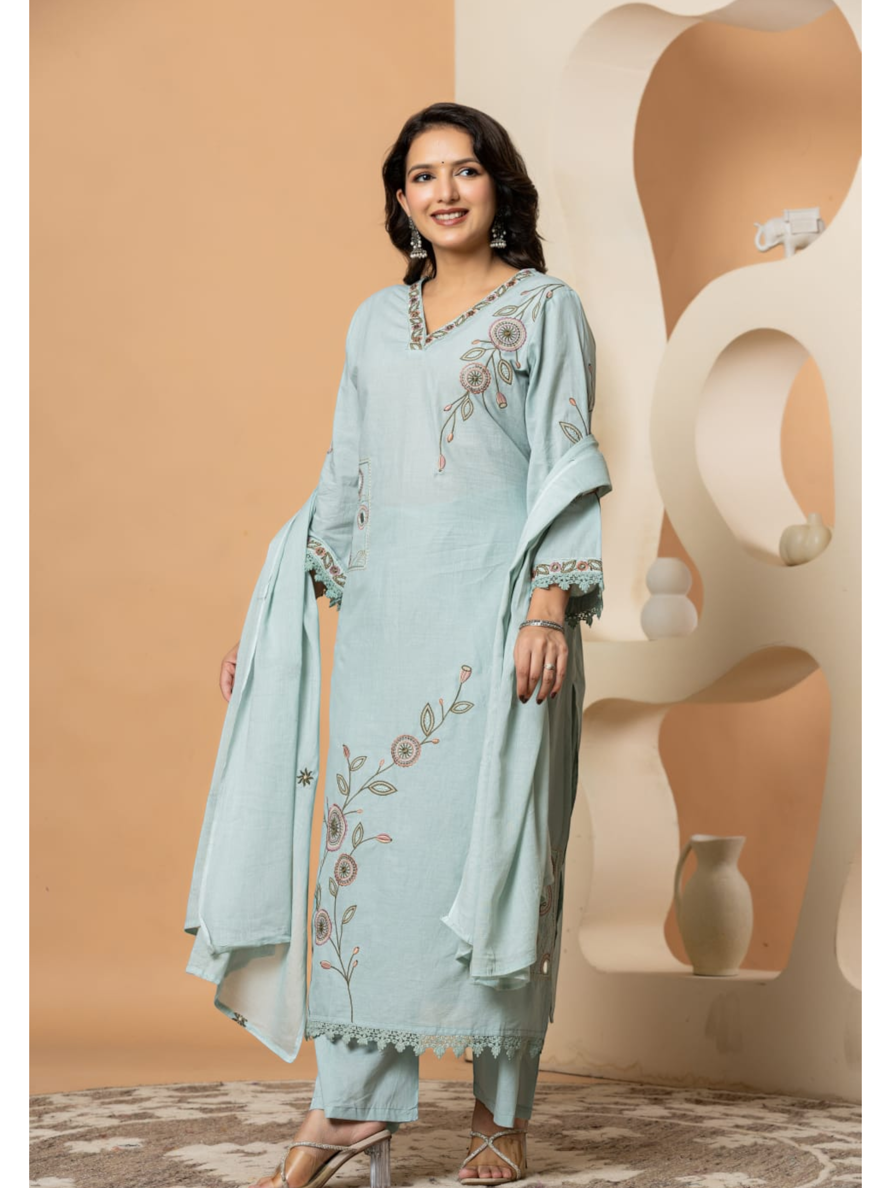 Premium Cotton Embroidered Kurti Set