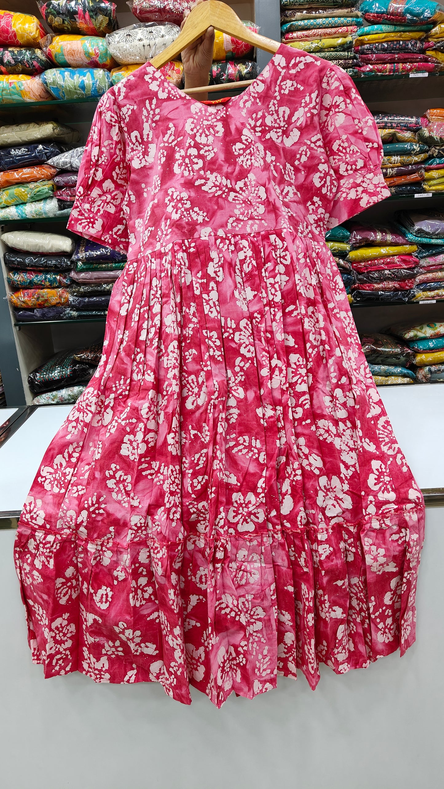 Pure Cotton Batik Printed Frock - Light Pink (KC92)