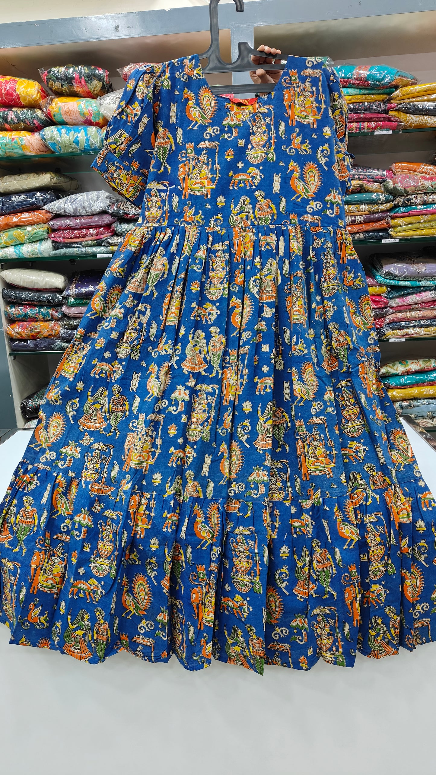 Pure Cotton Kalamkari Frock - Blue (KC93)