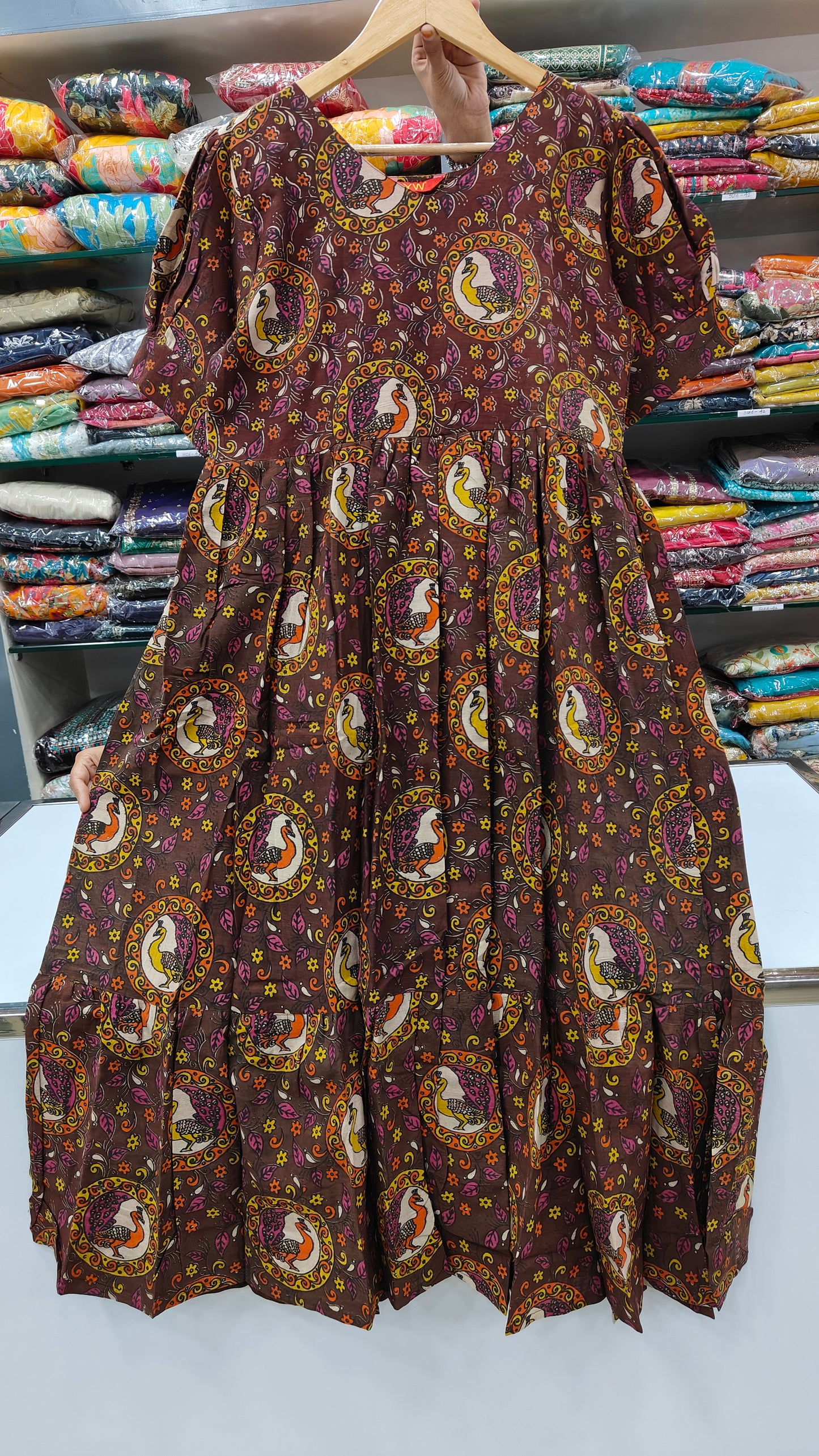 Pure Cotton Kalamkari Frock - Brown (KC93)