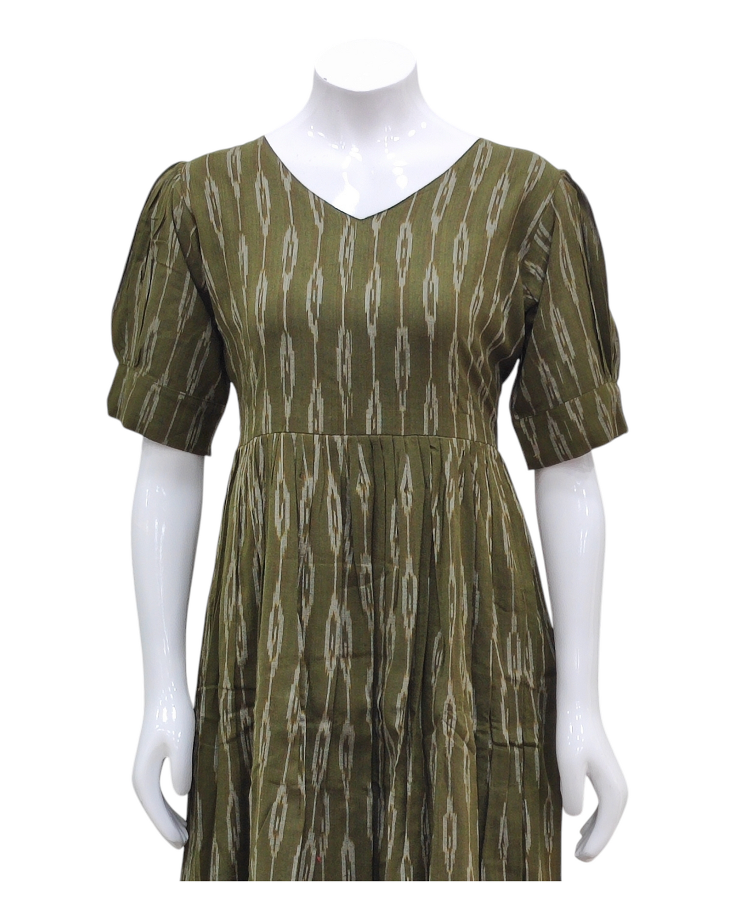 Pure Ikkat Cotton Ankle Length Gown - Mehindi Green (F10)