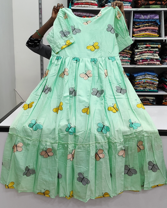 Pure Cotton Butterfly Frock - Pisa Green (F12)