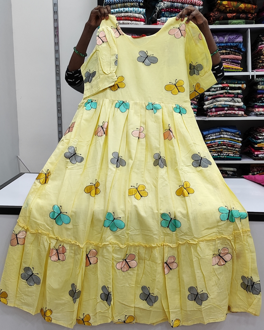 Pure Cotton Butterfly Frock - Light Yellow (F12)