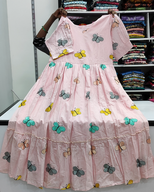 Pure Cotton Butterfly Frock - Light Peach (F12)