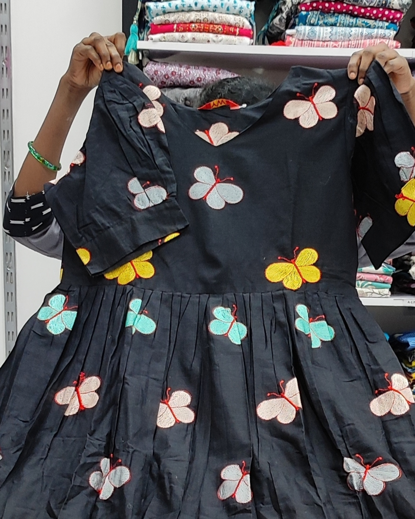 Pure Cotton Butterfly Frock - Black (F12)