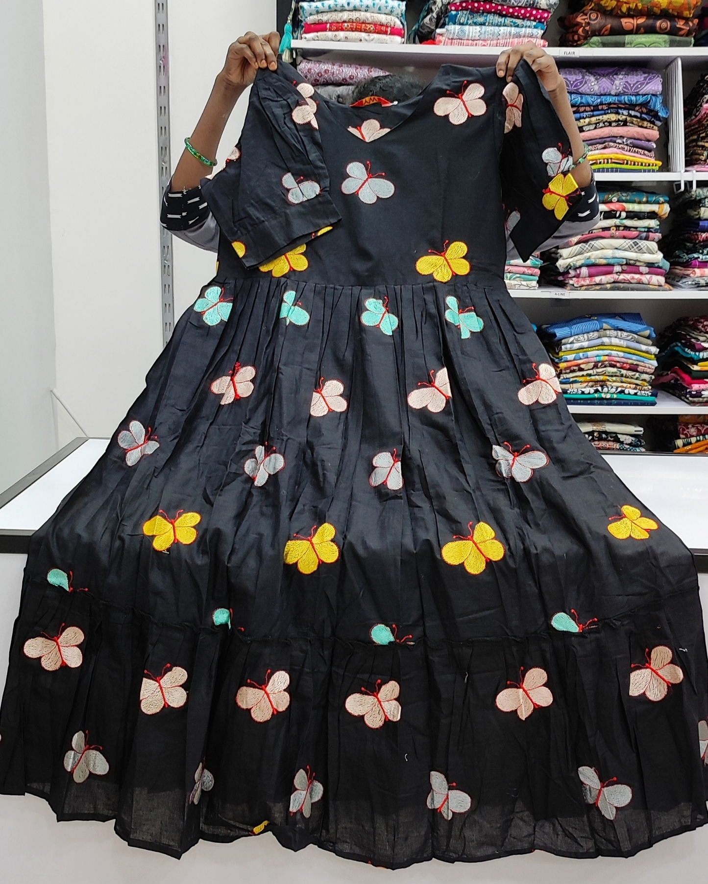 Pure Cotton Butterfly Frock - Black (F12)