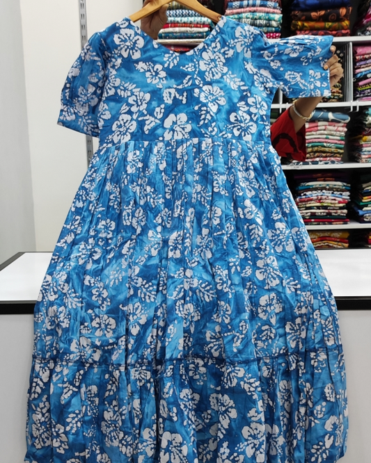 Pure Cotton Batik Printed Frock - Blue (KC92)