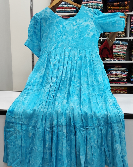 Pure Cotton Batik Printed Frock - Light Blue (KC92)