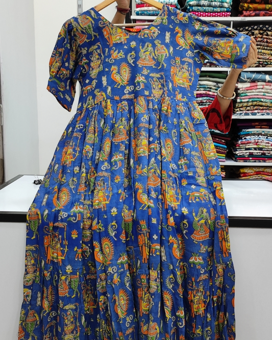 Pure Cotton Kalamkari Frock - Blue (KC93)