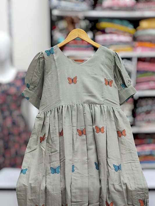 Cotton Flex Butterfly Frock - Ash Grey (8090)